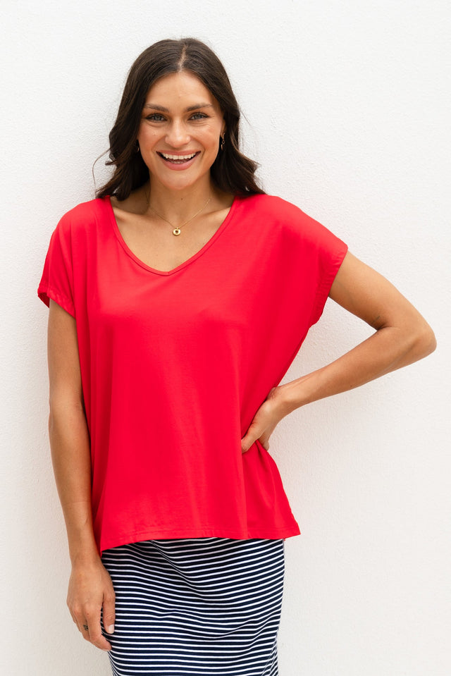 Jenner Red V Neck Tee,Lifestyle