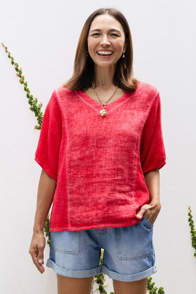 Ziola Red Linen Cotton Top