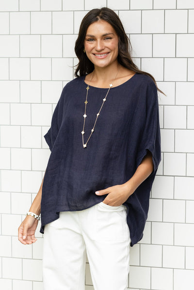 Chaya Navy Linen Top