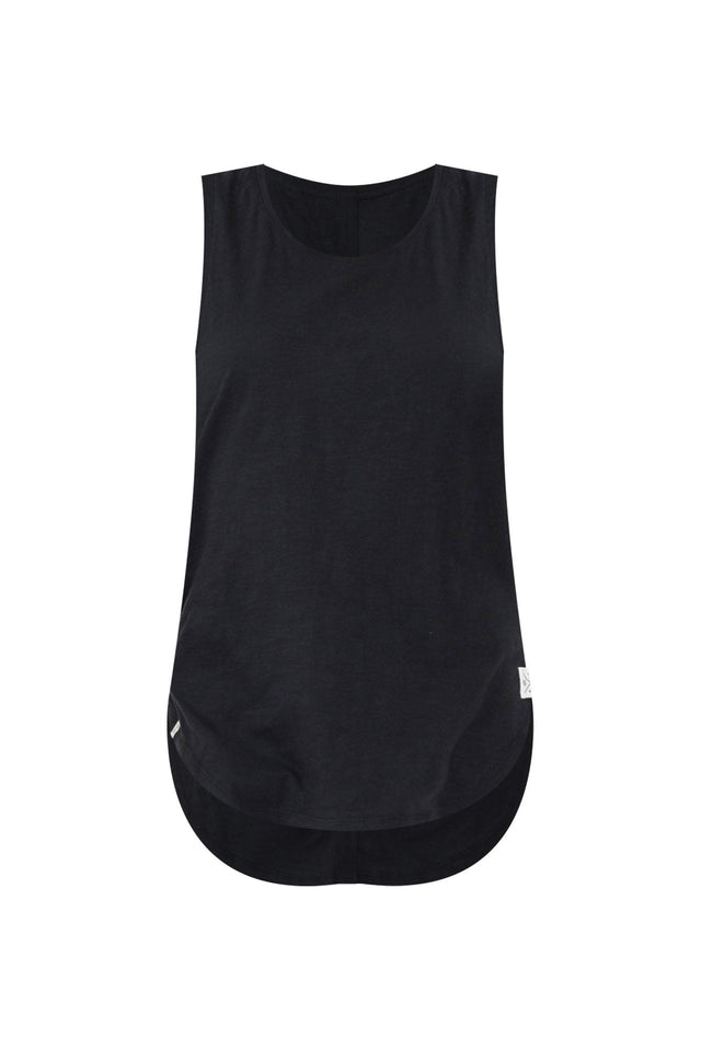 Black Cotton Scoop Tank,Brunette model,ghost-mani image 4