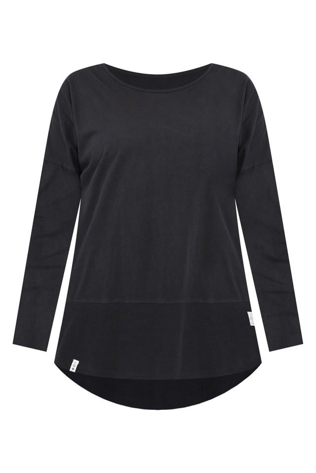 Fundamental Washed Black Cotton Rib Sleeved Top,ghost-mani image 3