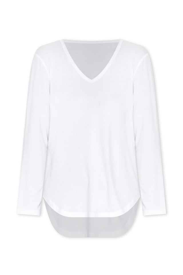 Sia White Bamboo V Neck Top,ghost-mani image 4