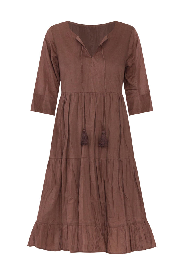 Milana Chocolate Crinkle Cotton Dress,ghost-mani image 4
