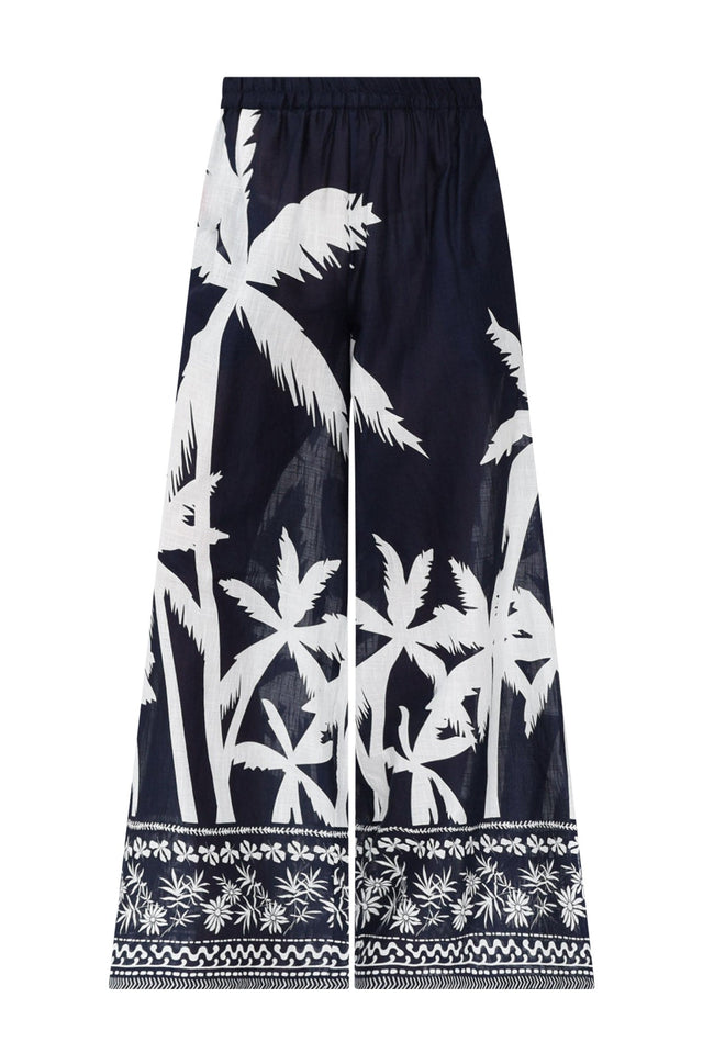 Fly Away Navy Palm Cotton Pants,ghost-mani image 3