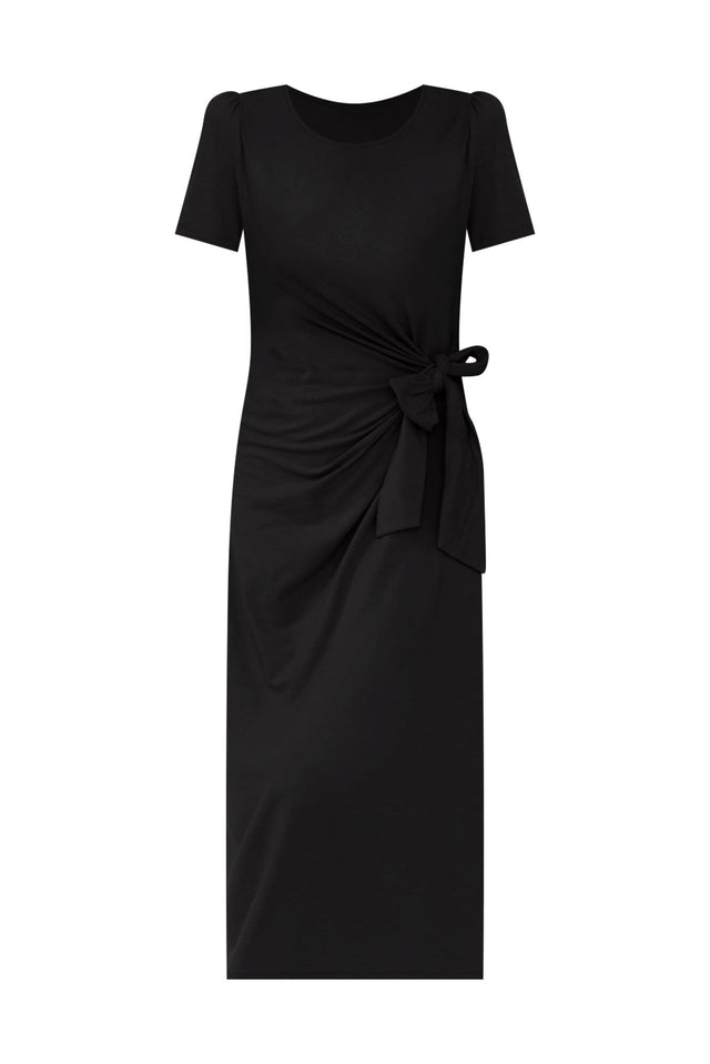 Kitt Black Cotton Stretch Tie Dress,ghost-mani image 3