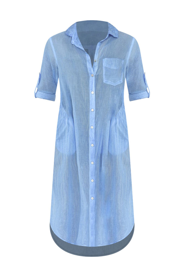 Hailey Blue Cotton Button Kaftan,ghost-mani image 3