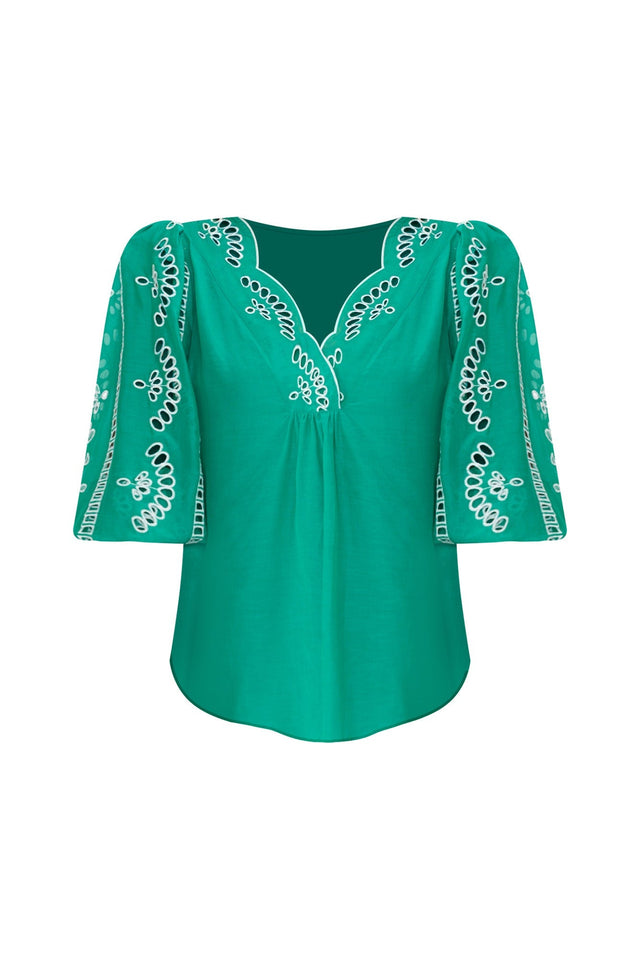 Morgan Bay Green Cotton Silk Top,ghost-mani image 3