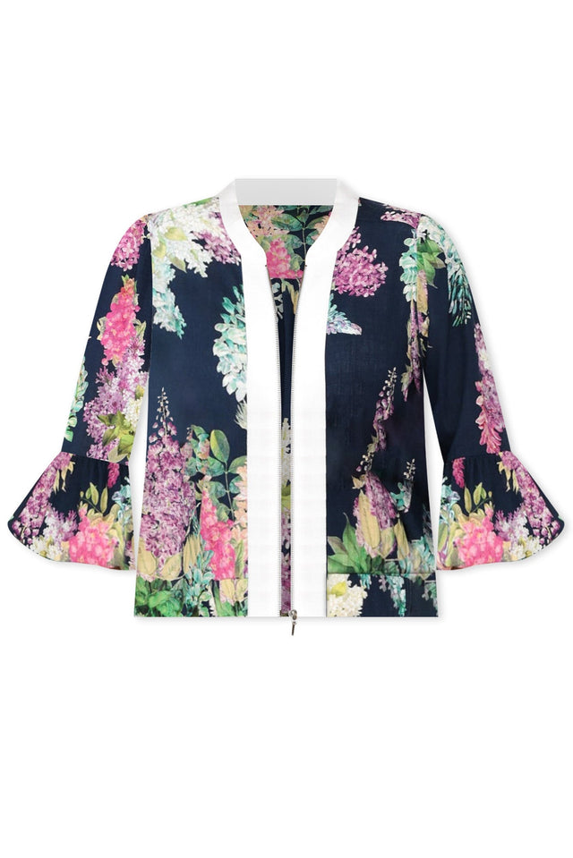 Augustine Navy Wisteria Linen Blend Jacket,ghost-mani image 3