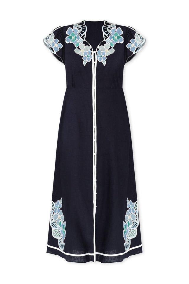 Delray Navy Lapis Embroidered Dress,ghost-mani image 3