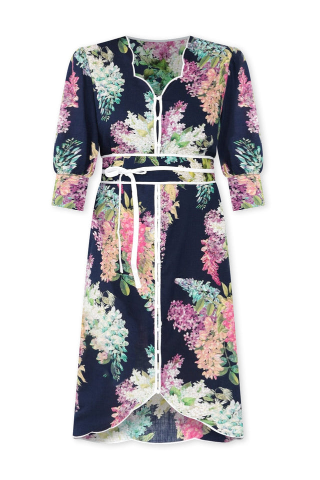 Augustine Navy Wisteria Linen Blend Dress,ghost-mani image 3