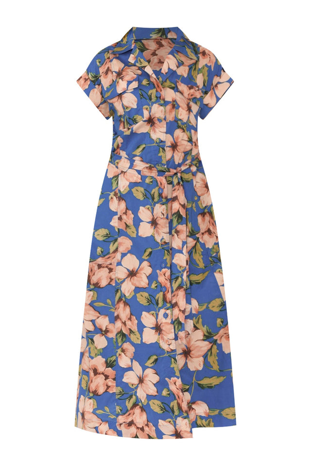 Porto Blue Floral Cotton Tie Dress,ghost-mani image 3