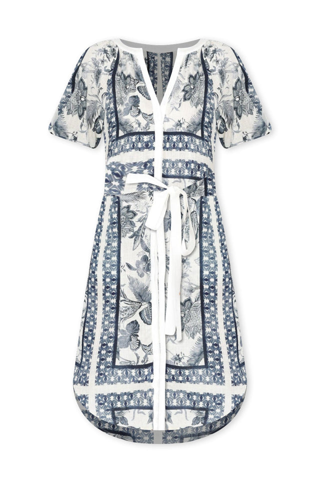 Bijou Ink Floral Linen Blend Dress,ghost-mani image 3