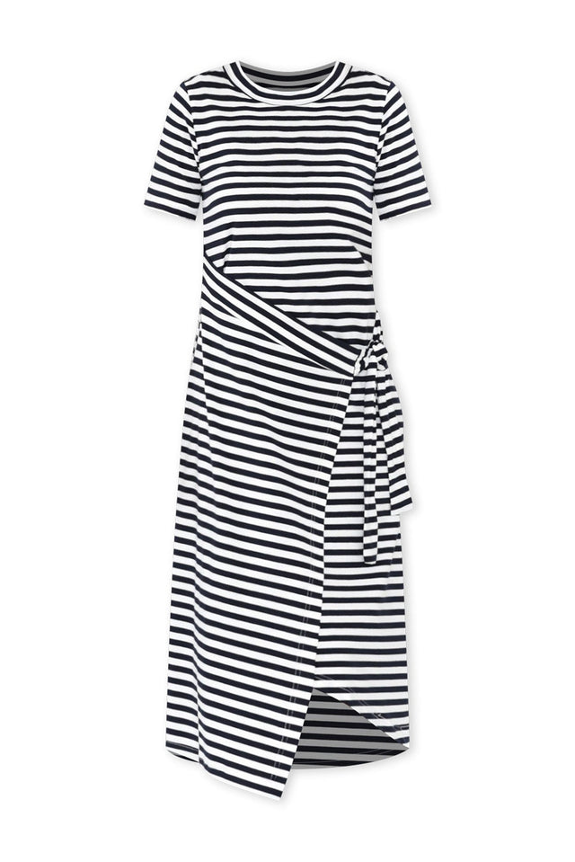 Georgie Navy Stripe Wrap Cotton Tee Dress,ghost-mani image 3