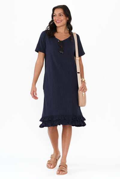 Aaliyah Navy Cotton Frill Dress