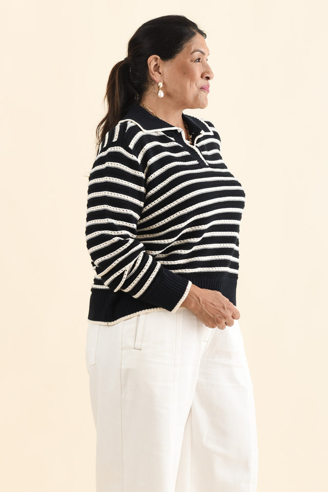 Aberdeen Navy Stripe Cotton Knit Jumper,Brunette model,alt text|model:Pilita image 12