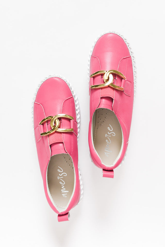 Abigail Hot Pink Leather Diamante Sneaker