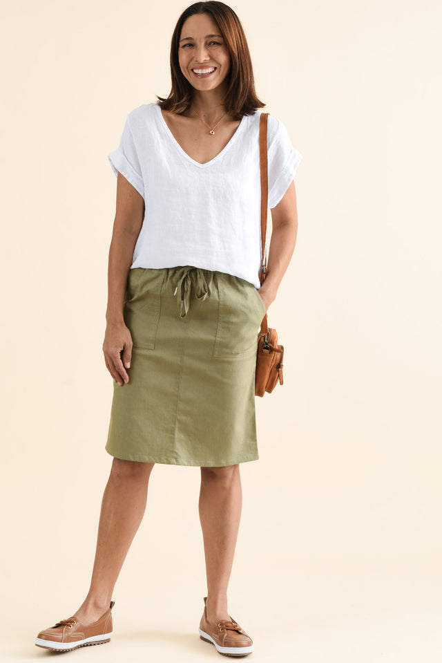 Abigail Khaki Drawstring Skirt,brunette model,Full Outfit,alt text|model:Cara image 2