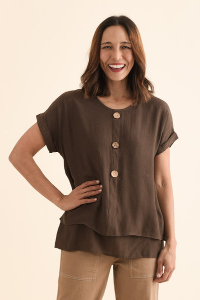 Abilene Chocolate Button Top