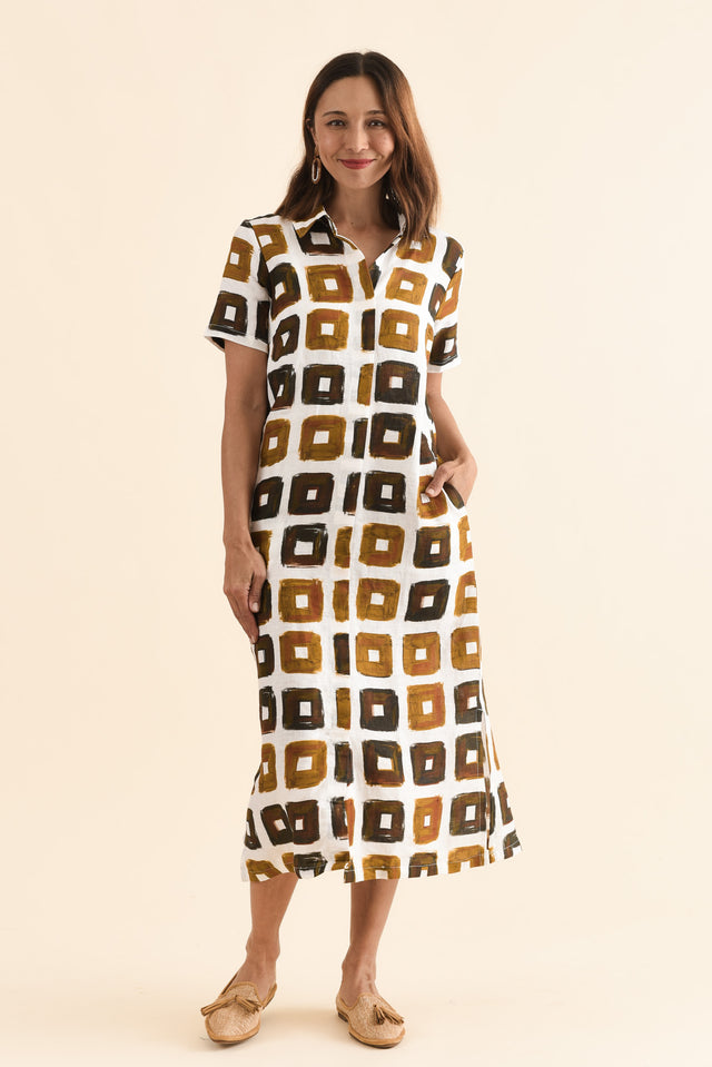 Abraham Orange Tile Linen Dress,Full Body,Brunette model,alt text|model:Cara image 6