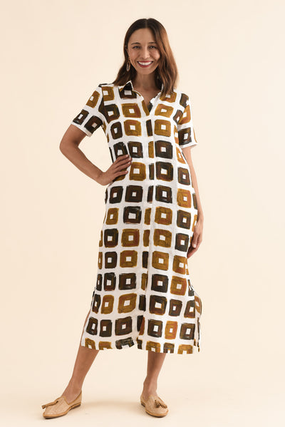 Abraham Orange Tile Linen Shirt Dress