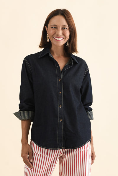 Abriella Dark Blue Denim Shirt