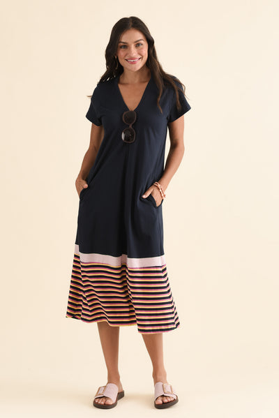 Acai Navy Split Cotton T-Shirt Dress