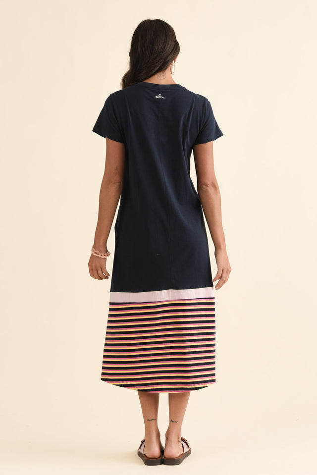 Acai Navy Split Cotton T-Shirt Dress,Back,Brunette model,alt text|model:Brontie image 4