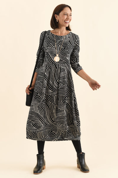 Achia Black Stripe Cotton Knit Dress