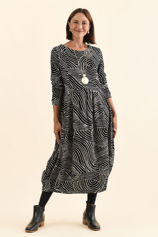 Achia Black Stripe Cotton Knit Dress,Brunette model,alt text|model:Cara image 3