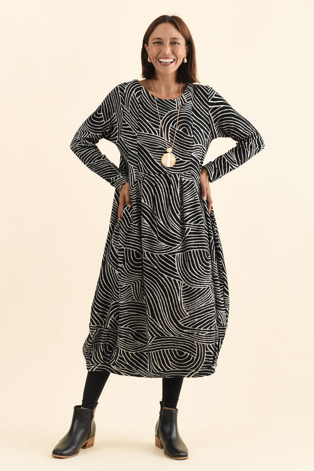 Achia Black Stripe Cotton Knit Dress,Brunette model,alt text|model:Cara image 7