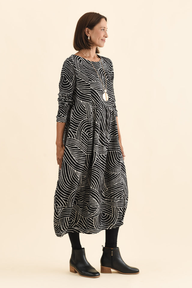 Achia Black Stripe Cotton Knit Dress,Brunette model,alt text|model:Cara image 4