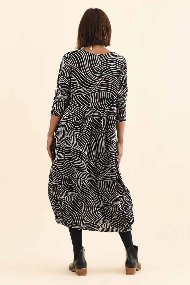 Achia Black Stripe Cotton Knit Dress,Brunette model,alt text|model:Cara image 5