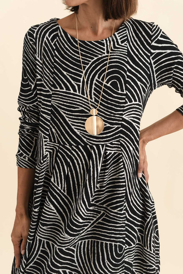 Achia Black Stripe Cotton Knit Dress,Brunette model,alt text|model:Cara image 6