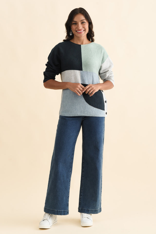 Acton Blue Splice Wool Blend Jumper,Brunette model,alt text|model:Brontie image 7