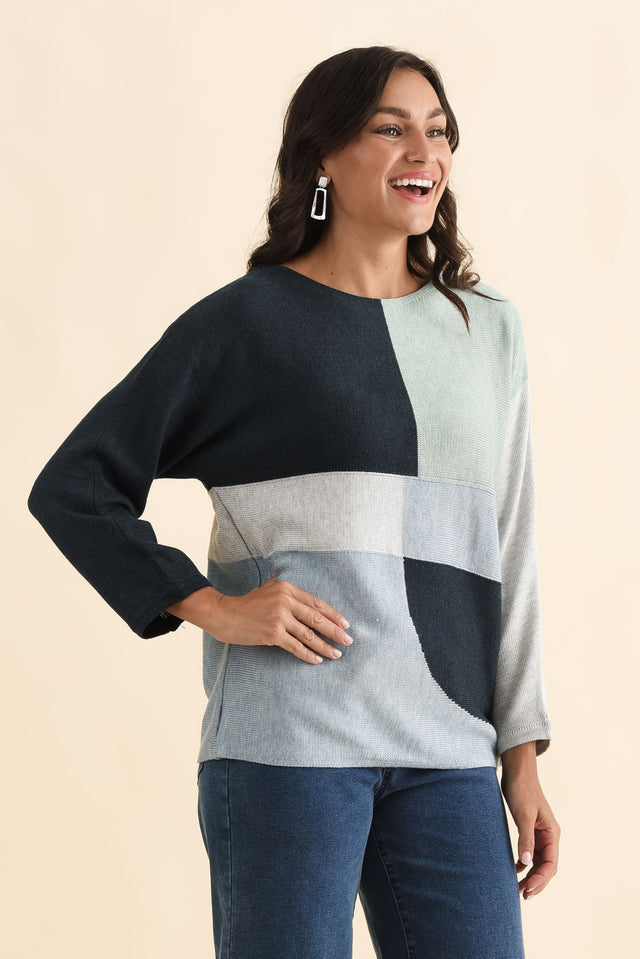 Acton Blue Splice Wool Blend Jumper,Brunette model,alt text|model:Brontie image 4