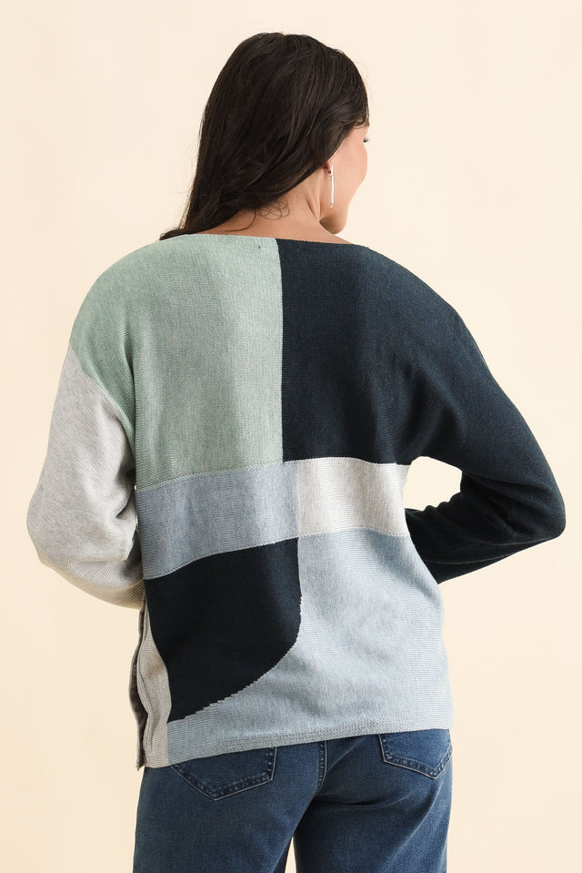Acton Blue Splice Wool Blend Jumper,Brunette model,alt text|model:Brontie image 5