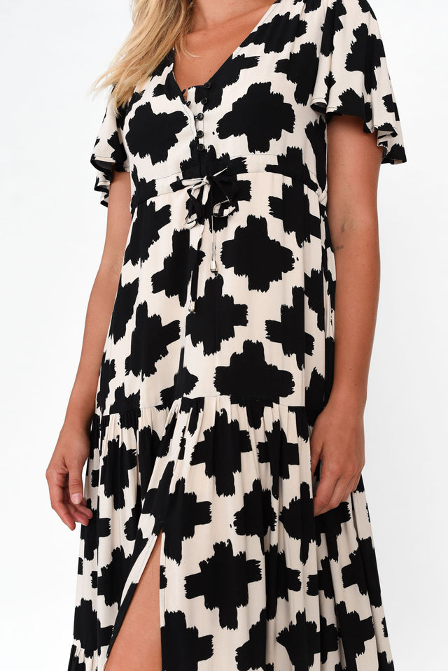 Adda Black Geo Button Tier Dress