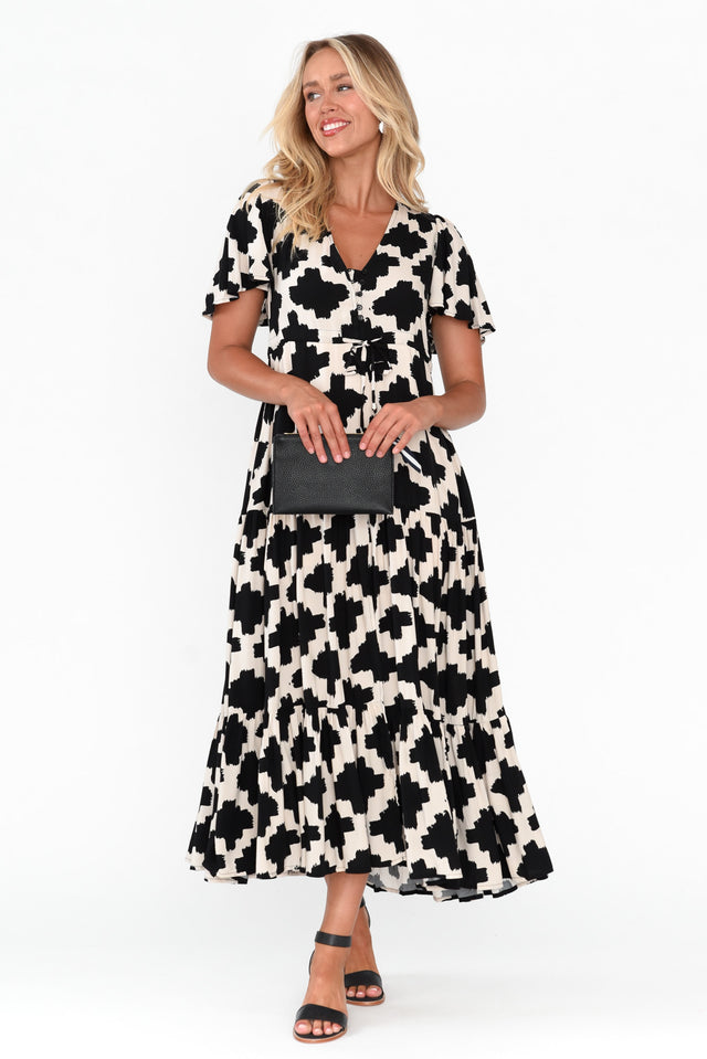 Adda Black Geo Button Tier Dress