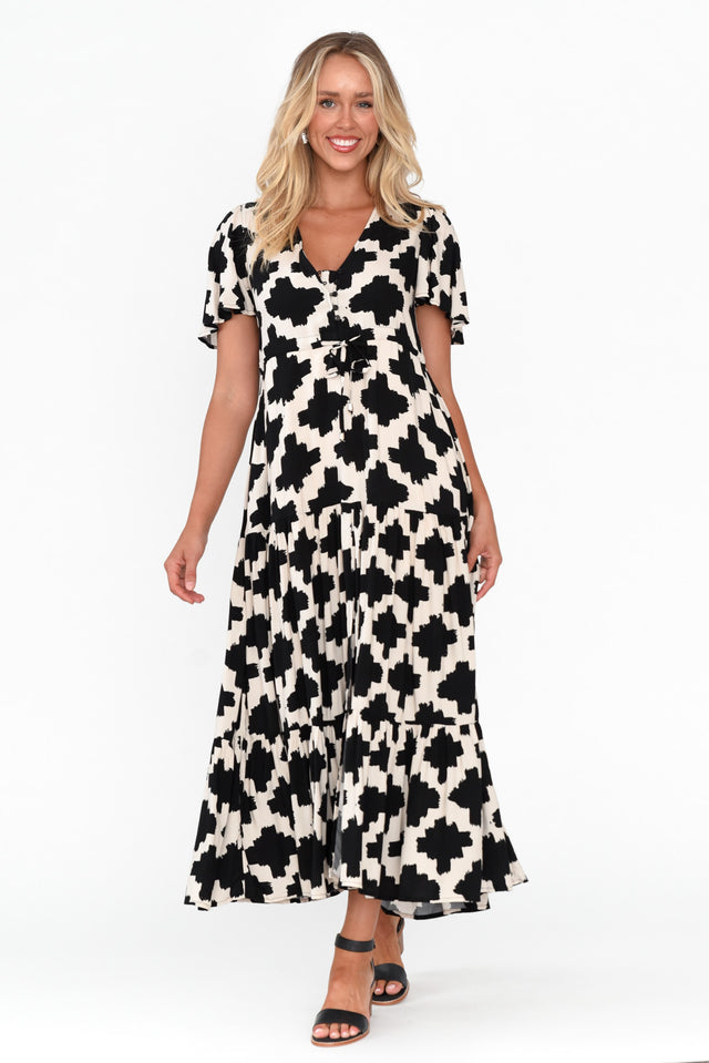 Adda Black Geo Button Tier Dress