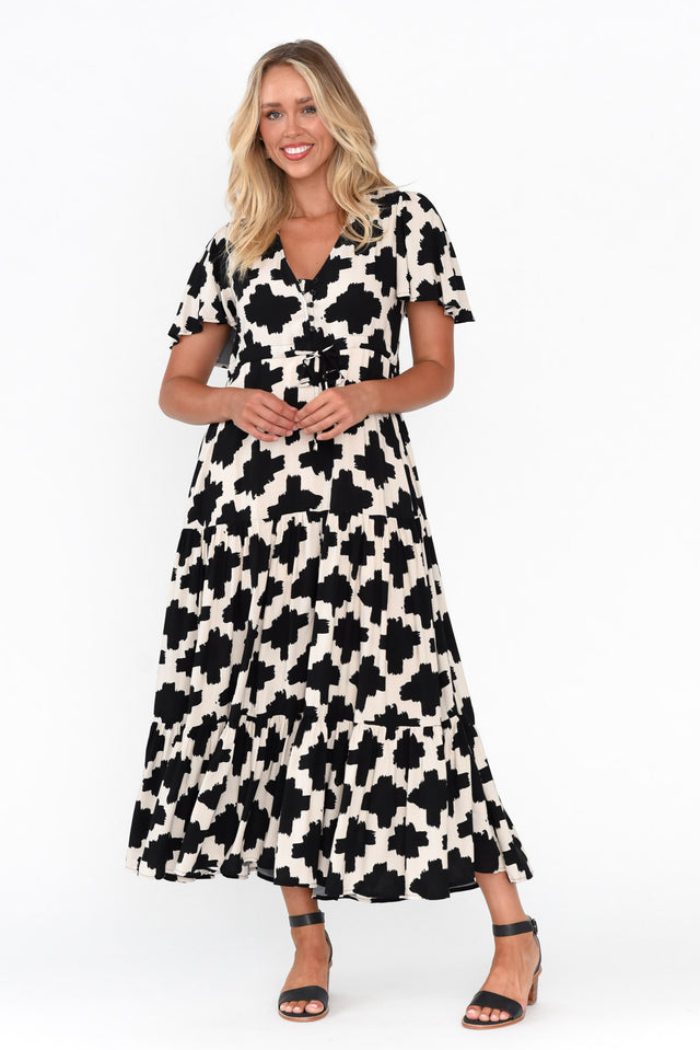 Adda Black Geo Button Tier Dress