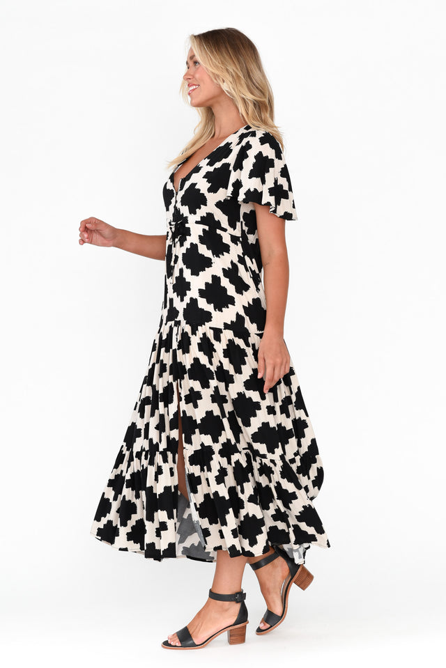 Adda Black Geo Button Tier Dress