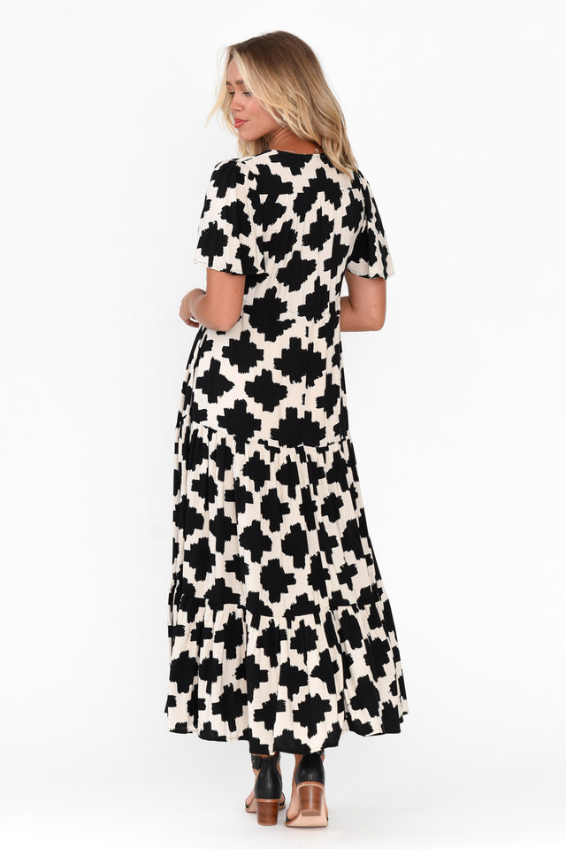 Adda Black Geo Button Tier Dress