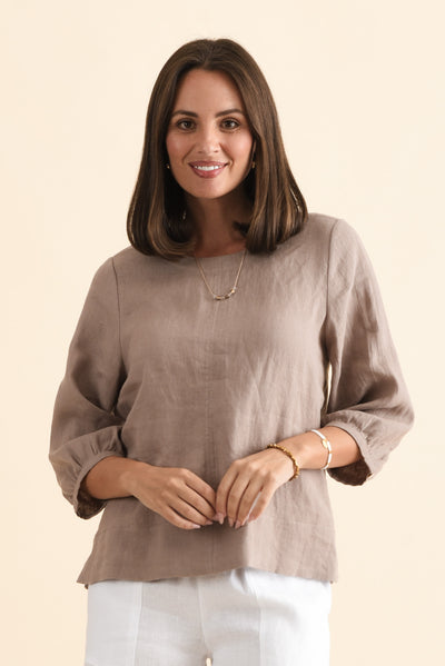 Addie Mocha Linen Sleeved Top