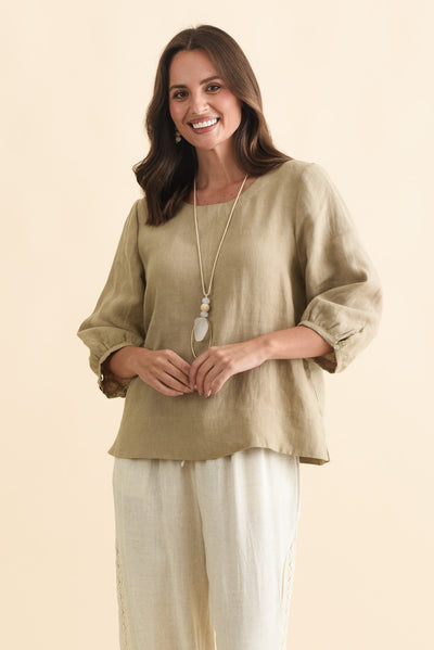 Addie Taupe Linen Sleeved Top