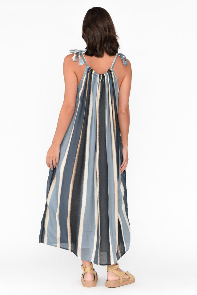 Adela Blue Stripe Cotton Halter Dress