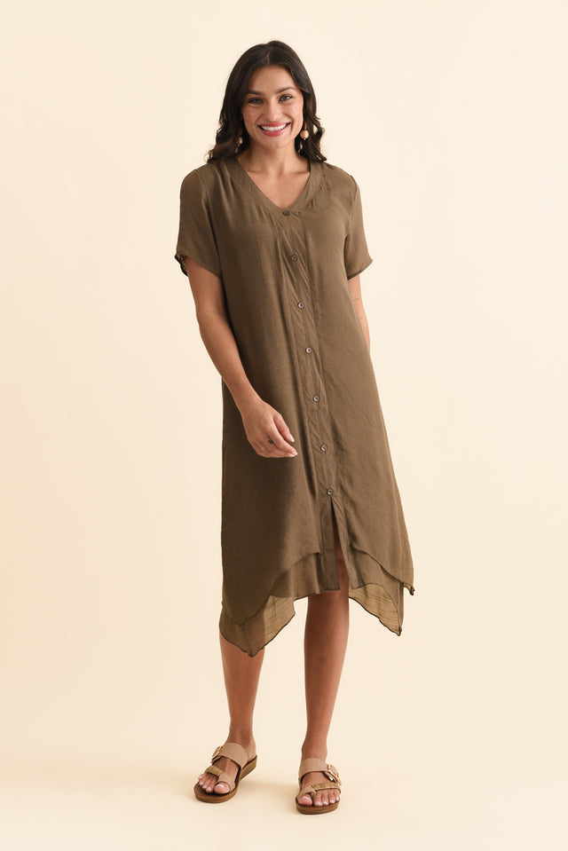 Adelaide Chocolate Layered Button Dress,Brunette model,alt text|model:Brontie image 8
