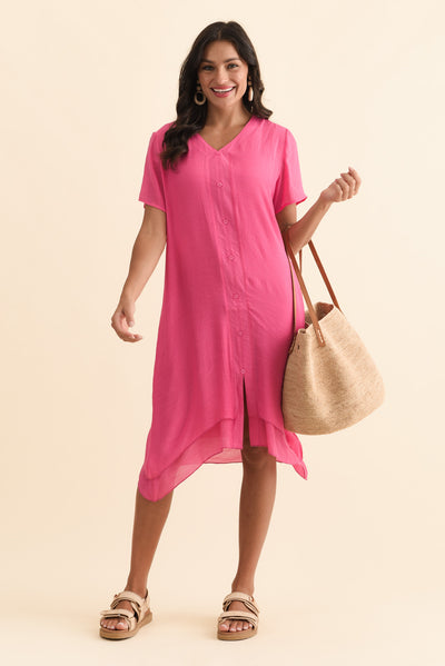 Adelaide Pink Layered Button Dress