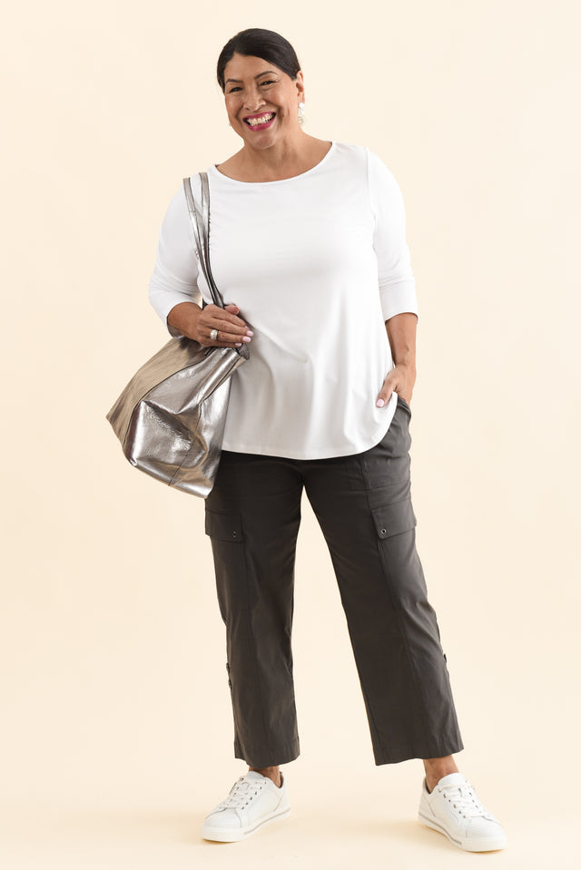 Adele White Long Sleeve Bamboo Tee,Full Body,Brunette model,alt text|model:Pilita image 9