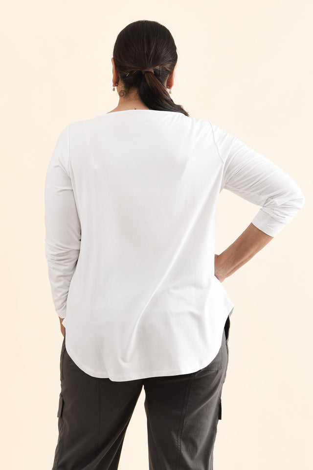 Adele White Long Sleeve Bamboo Tee,Back,Brunette model,alt text|model:Pilita image 11