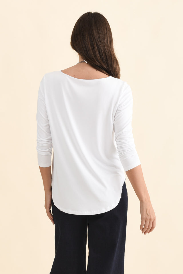 Adele White Long Sleeve Bamboo Tee,Brunette model,alt text|model:MJ image 5